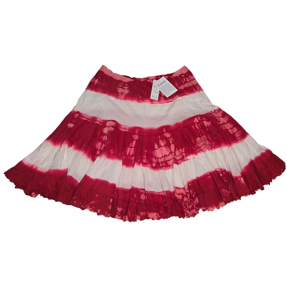 Chaudry Sports Red White Bohemian Tie Dye Prariecore Midi Skirt